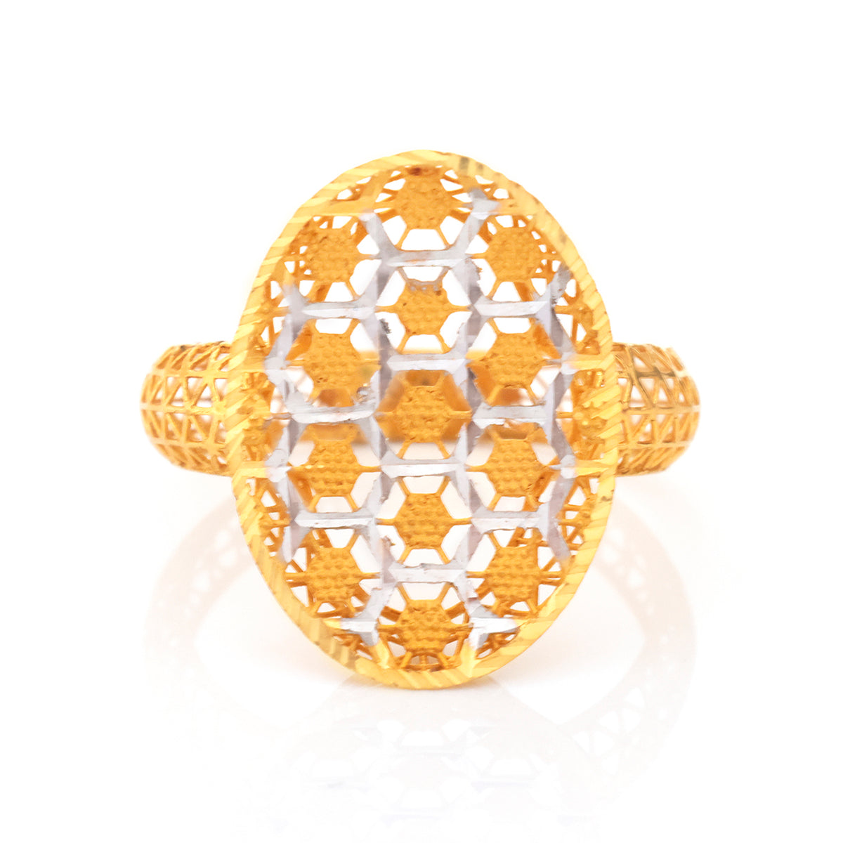 22K Gold Two-Tone Honeycomb Oval Ring