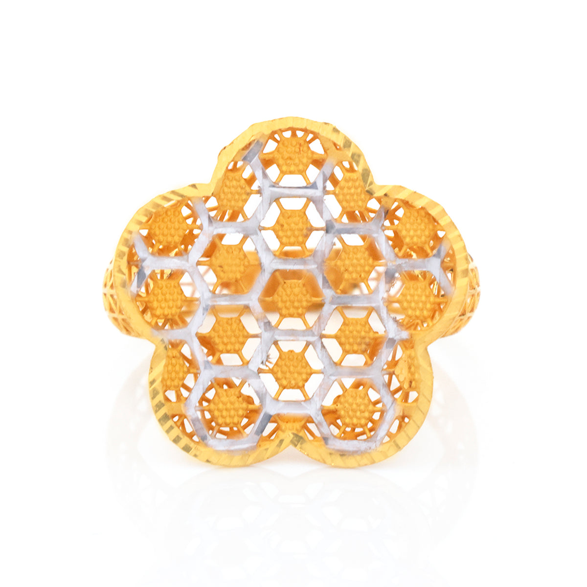 22K Gold Two-Tone Honeycomb Flower Ring