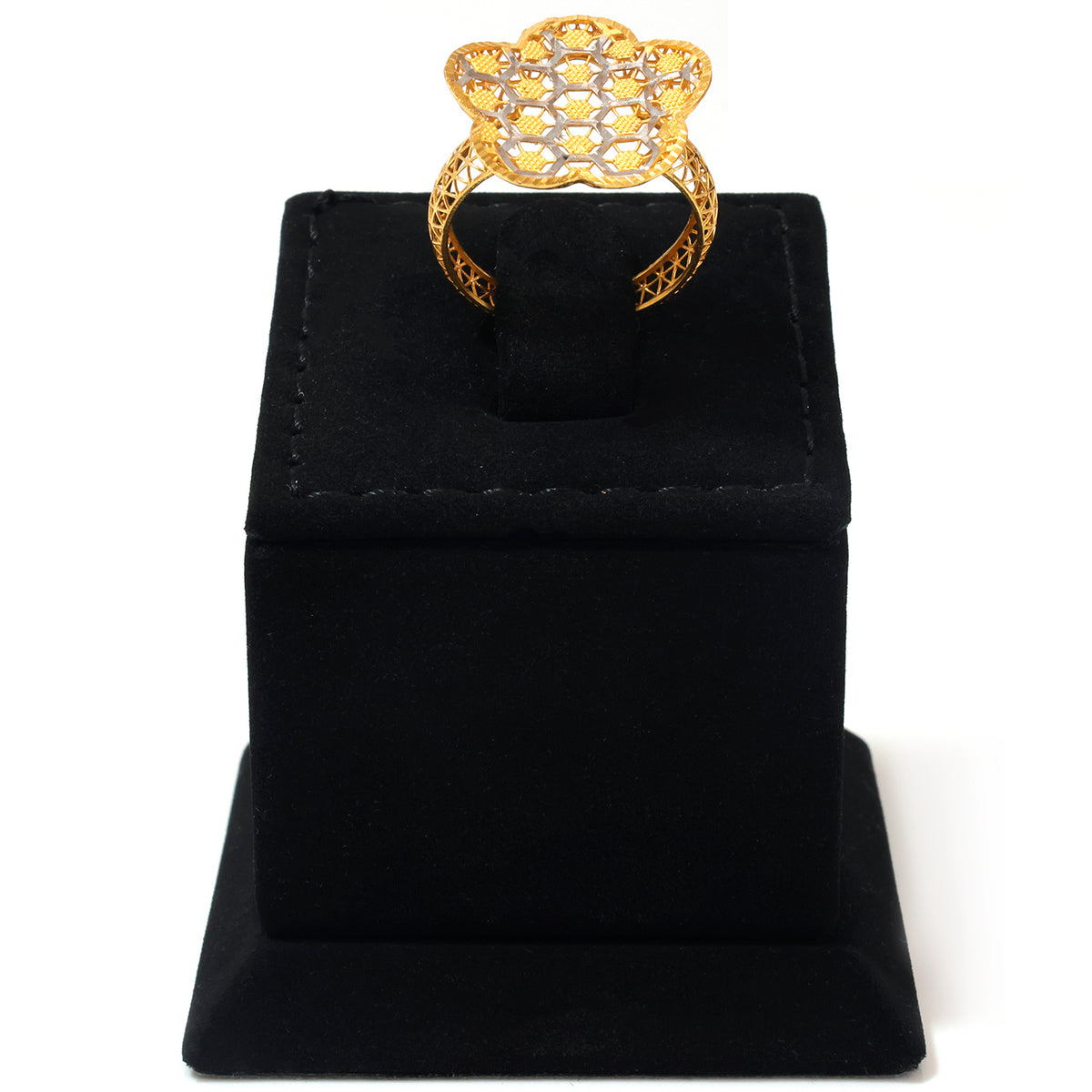 22K Gold Two-Tone Honeycomb Flower Ring