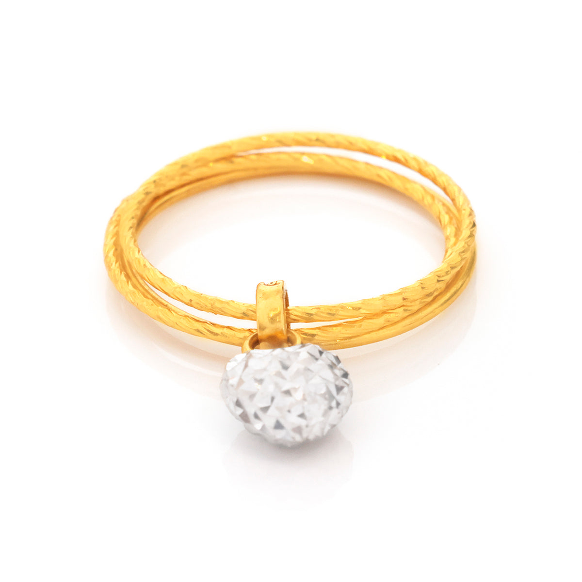 22K Gold Double-Band Dangling Bead Ring