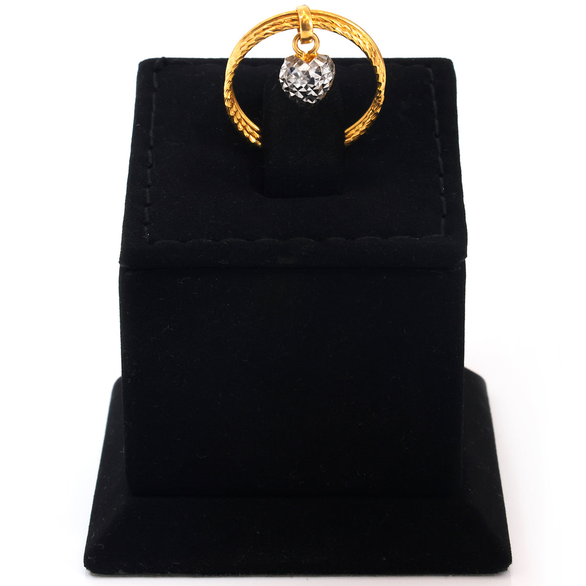22K Gold Double-Band Dangling Bead Ring