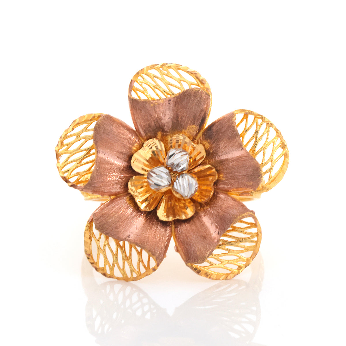 22K Gold Five-Petal Flower Filigree Ring