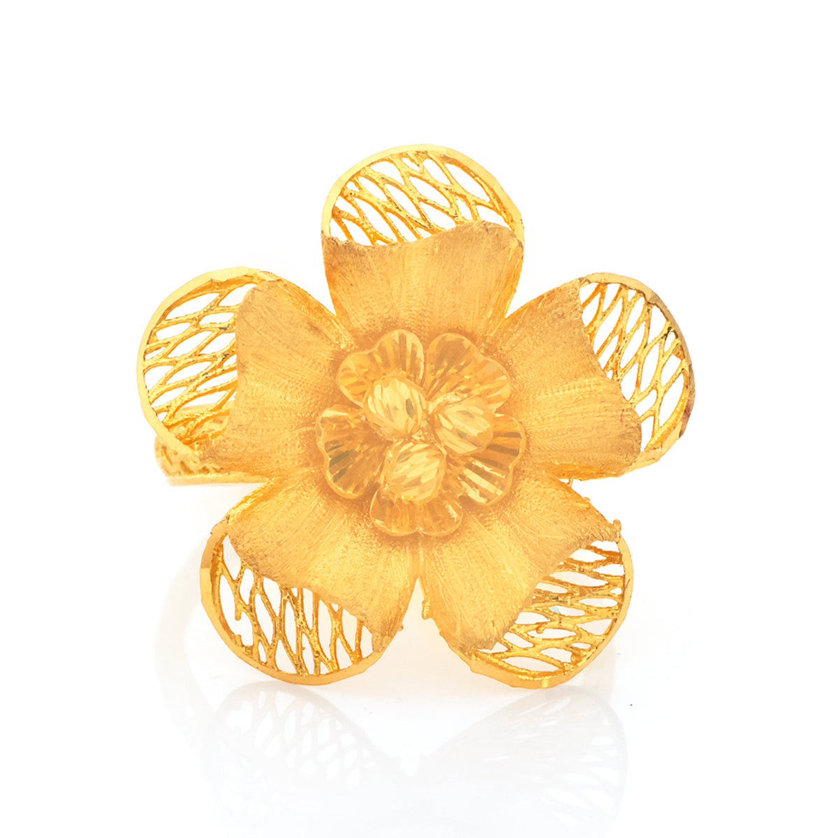22K Gold Sculptural Five-Petal Flower Ring