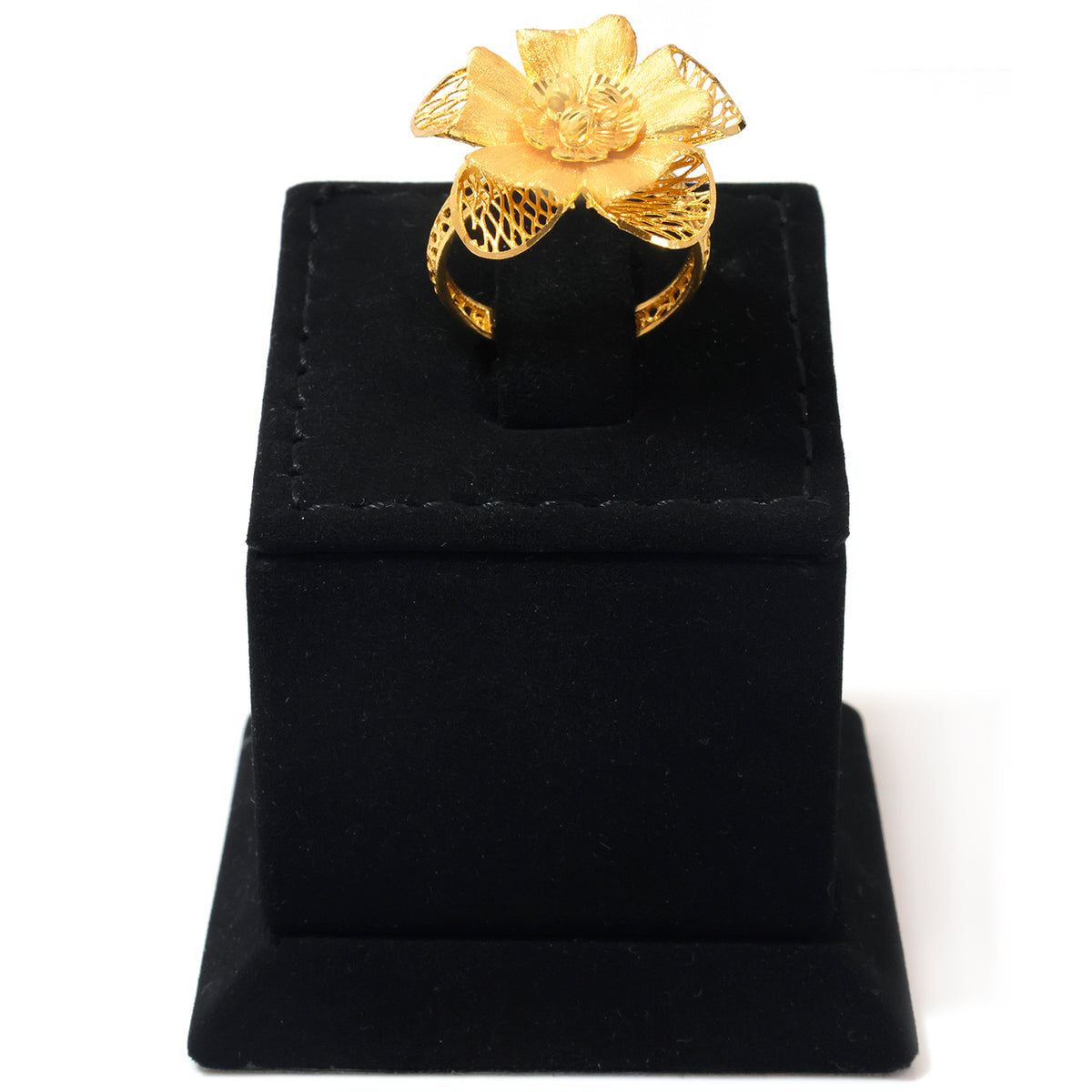 22K Gold Sculptural Five-Petal Flower Ring