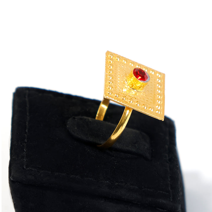 21K Gold Square Ring with Red Stone – Zero Making Charge - side angle