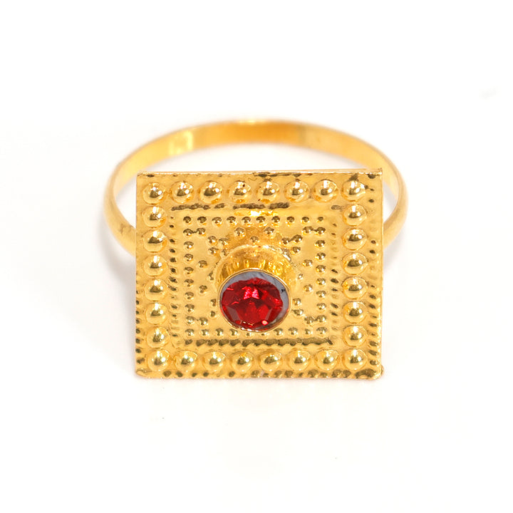21K Gold Square Ring with Red Stone – Zero Making Charge - Main View