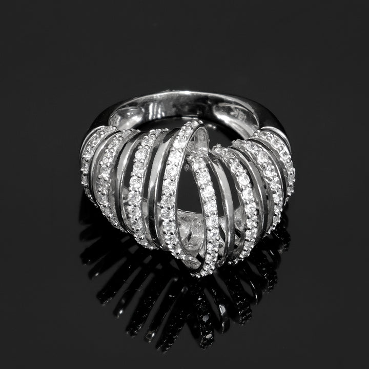 18K Gold CZ Ribbed Wave Ring - Modern Statement Design - main view