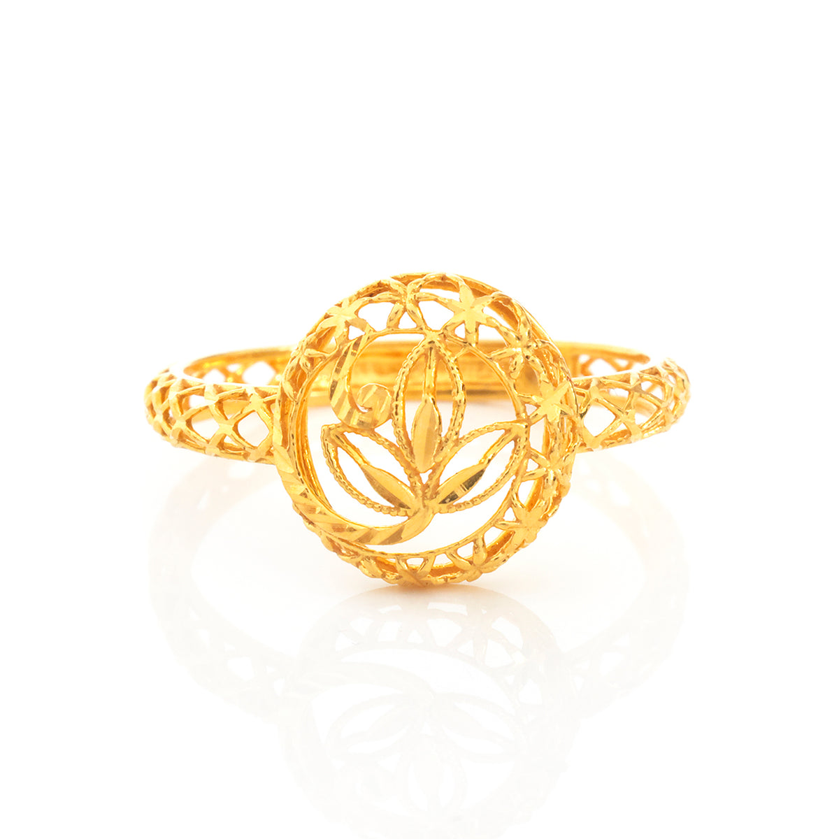 21K Gold Lotus Motif Open Lattice Ring