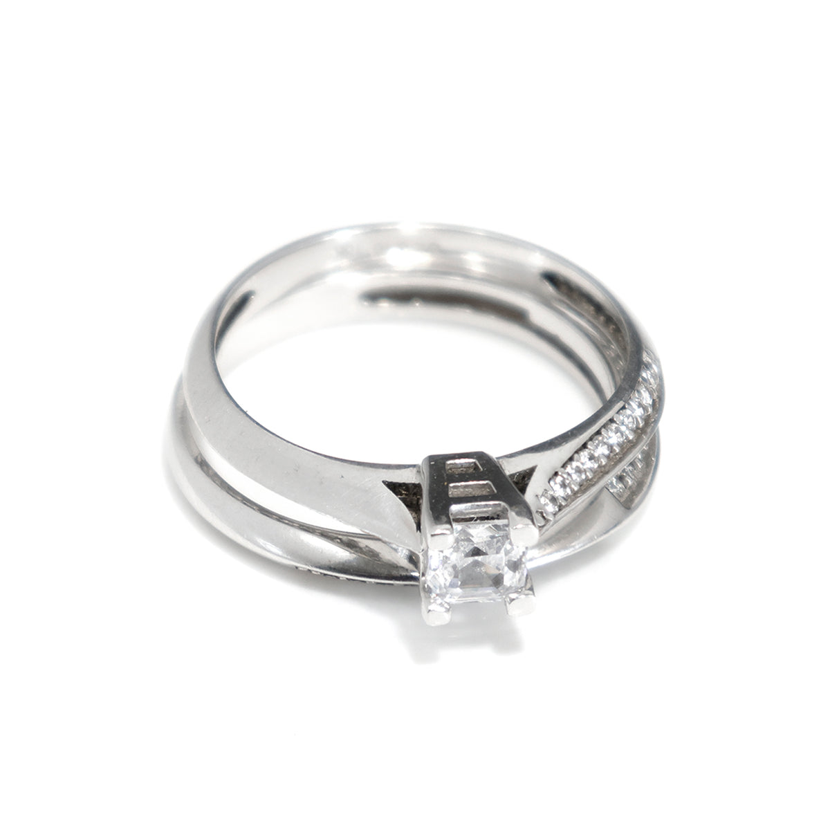 18K Gold Ring - White Gold Princess Cut CZ Solitaire Design – Main Vew