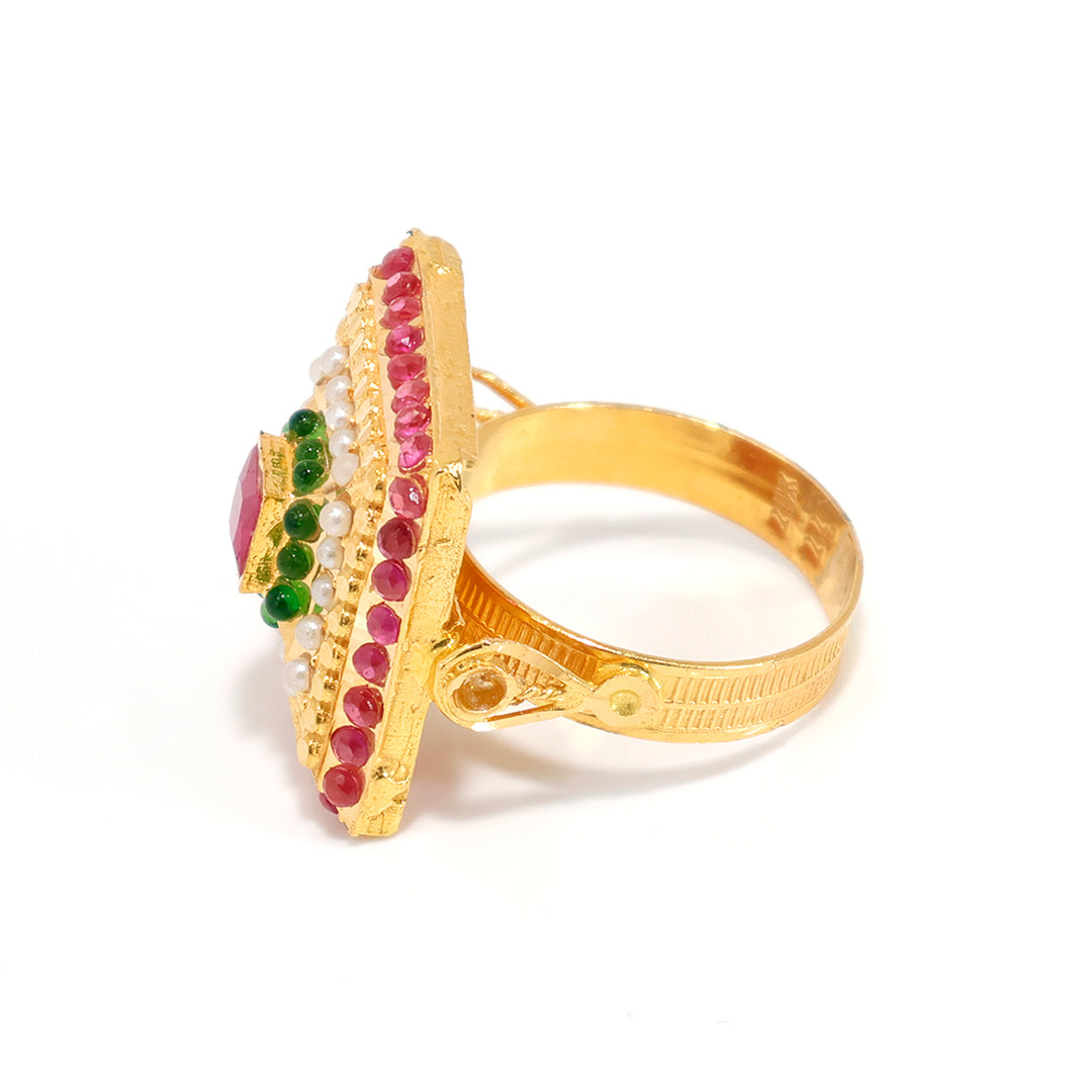 21K Gold Rings – Square Ruby &amp; Emerald Frame – Zero Making Charge
