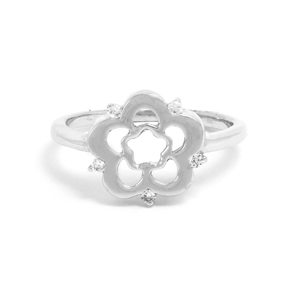 Silver ring with a star design on a white background