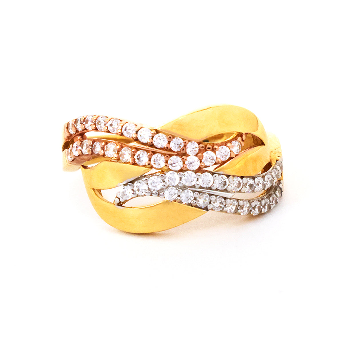 Gold and diamond ring on a white background