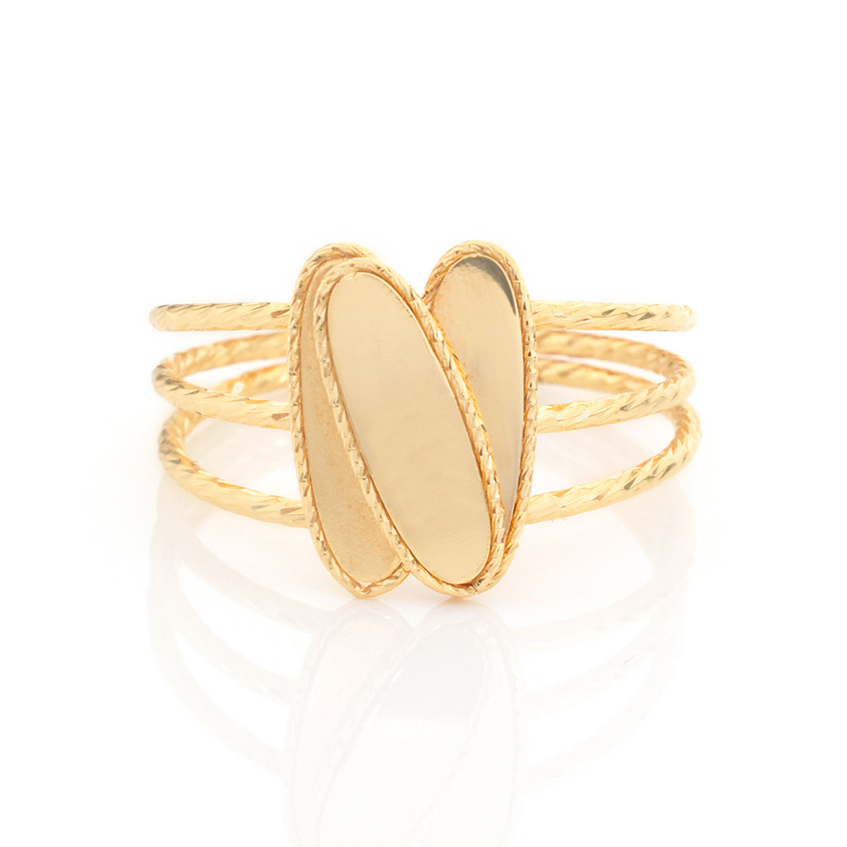 18K Gold Twin Oval Leaf Ring