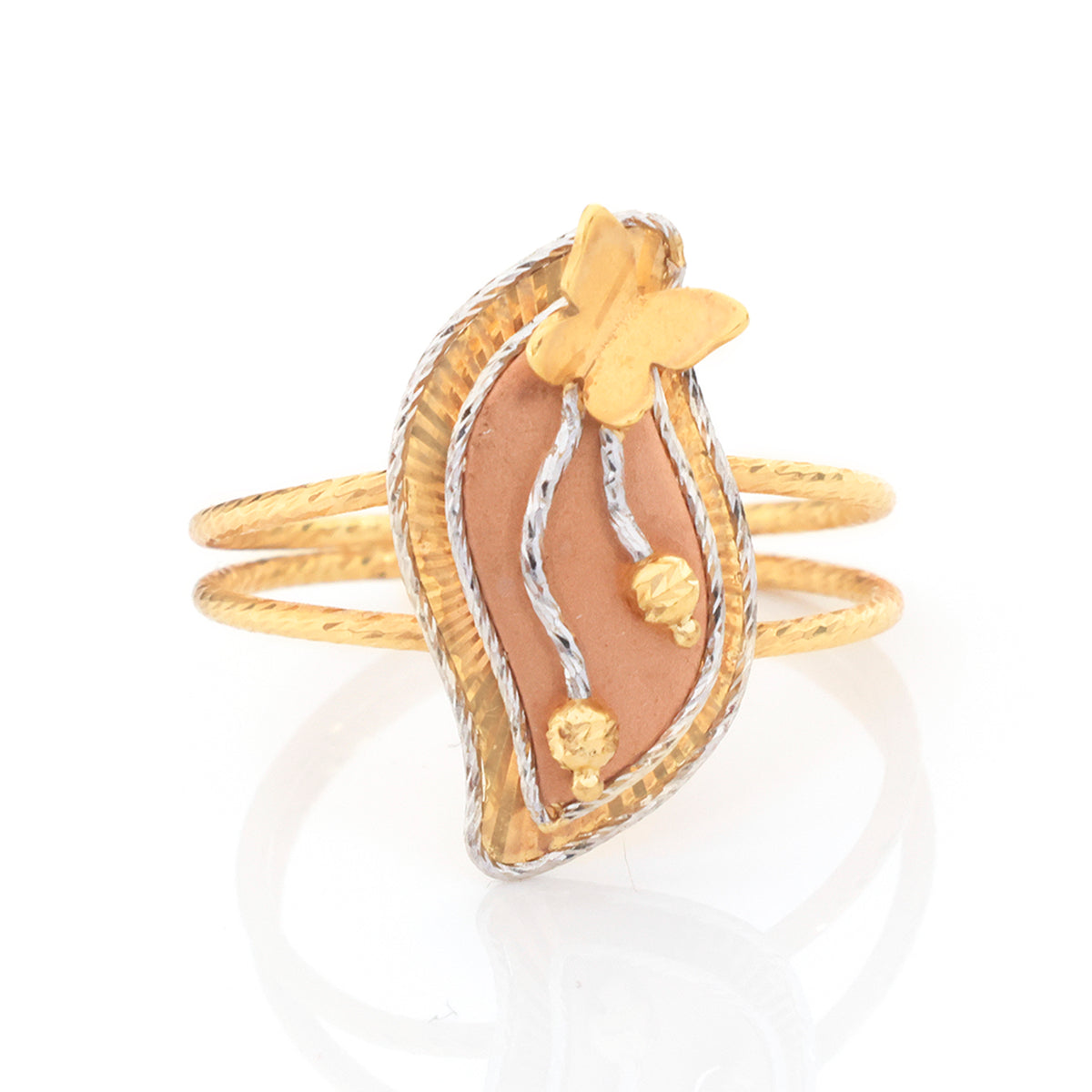 18K Gold Three-Color Butterfly Leaf Ring
