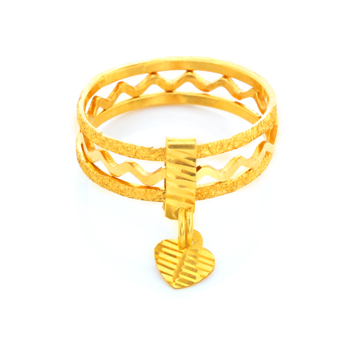 Gold ring with a unique design on a white background