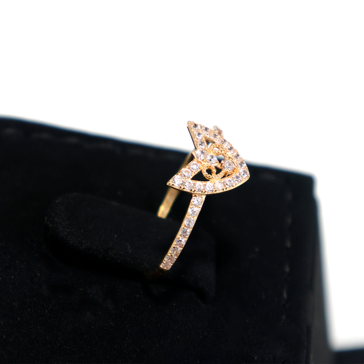 21K Gold CZ Ring with Elegant Geometric Design – Side Angle