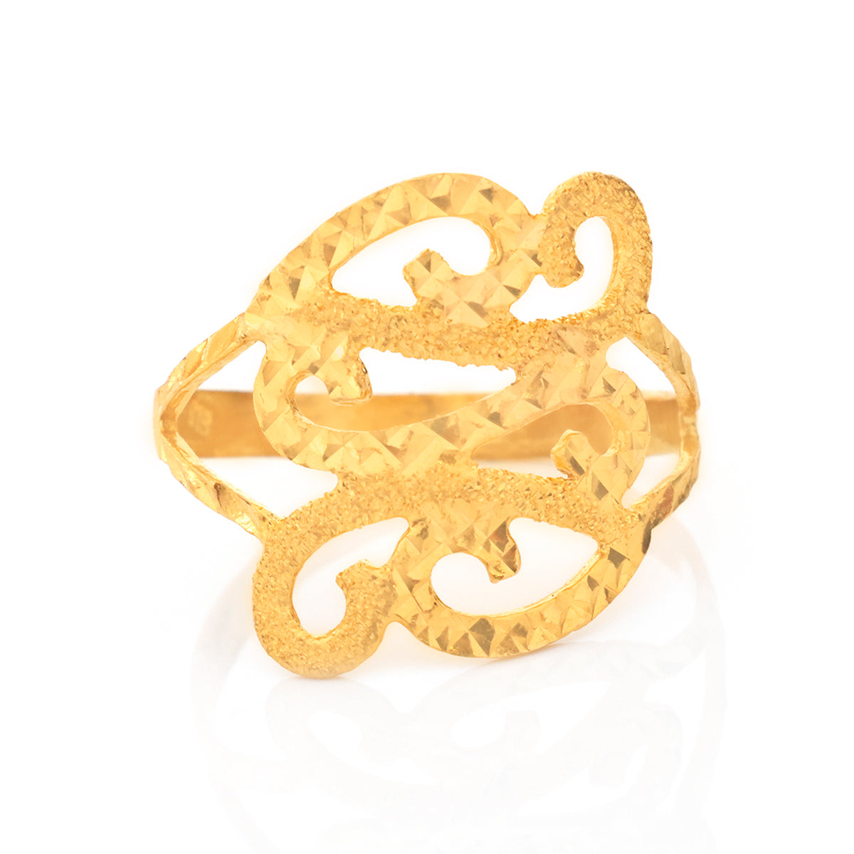 22K Gold Textured Scroll Wave Ring