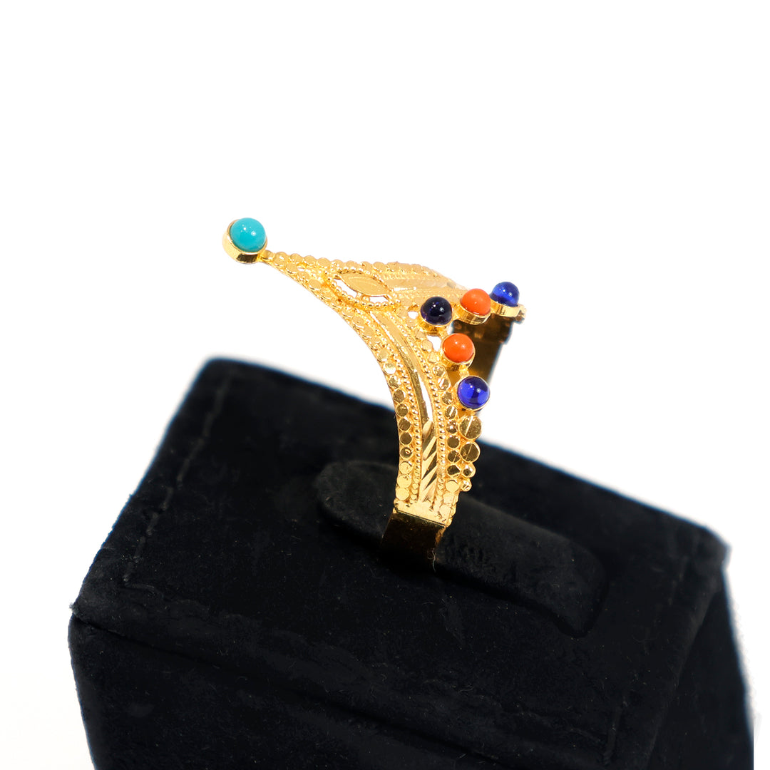 21K Gold Ring – V Tiara Turquoise &amp; Beads – Zero Making Charge