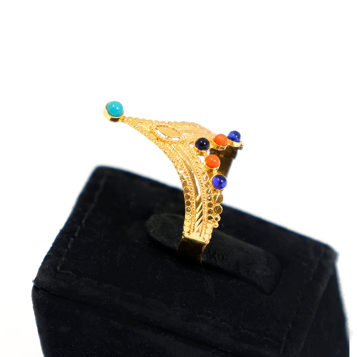 21K Gold Ring – V Tiara Turquoise &amp; Beads – Zero Making Charge