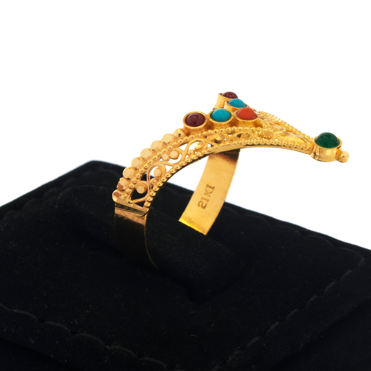 21K Gold V-Shape Multistone Filigree Ring - Zero making charge