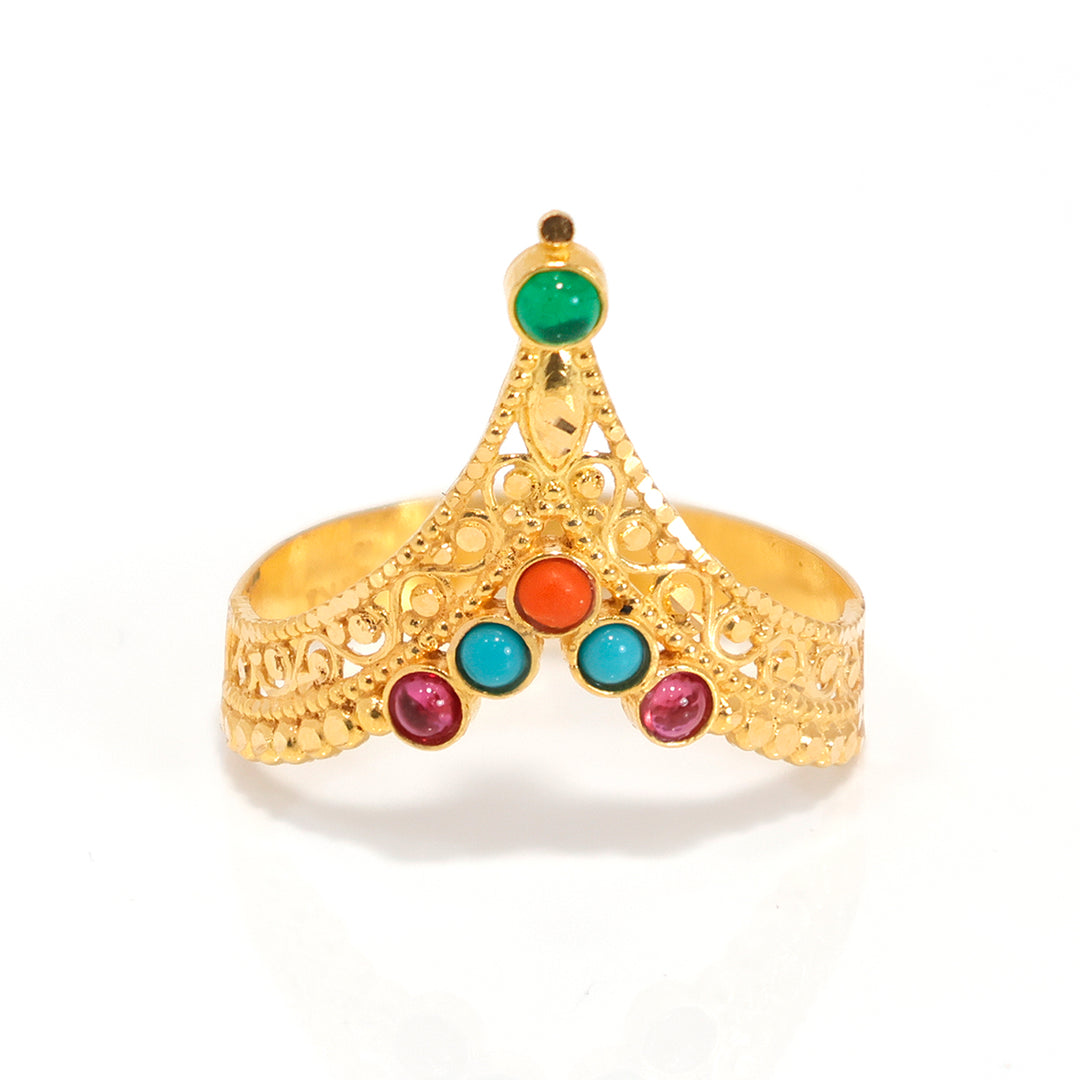 21K Gold Ring – Filigree Tiara Multi-Bead – Zero Making Charge