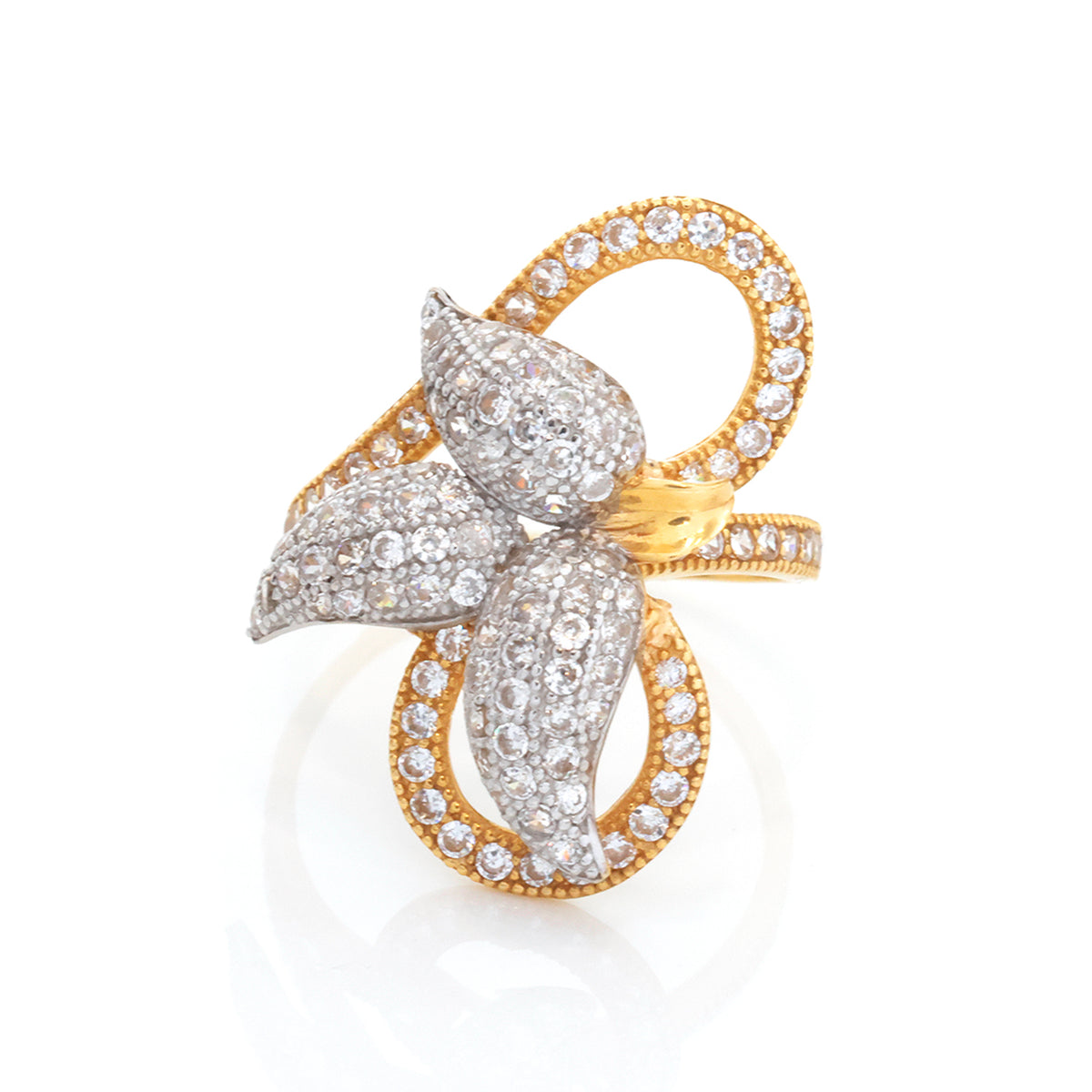18K Gold Two-Tone Pave Petal Ring - Zero making charge