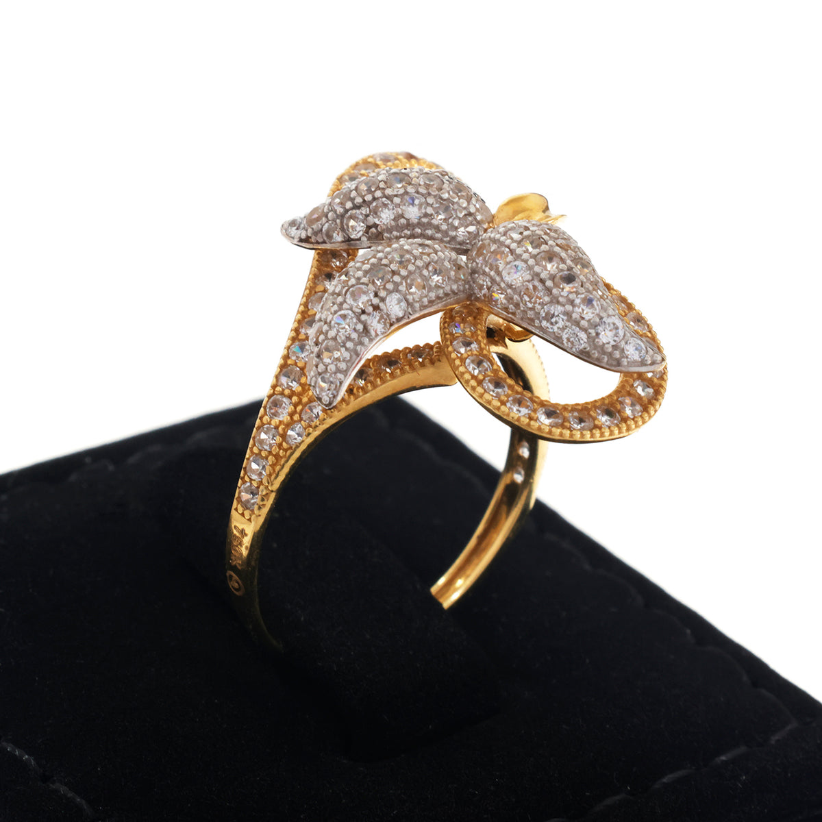 18K Gold Two-Tone Pave Petal Ring - Zero making charge