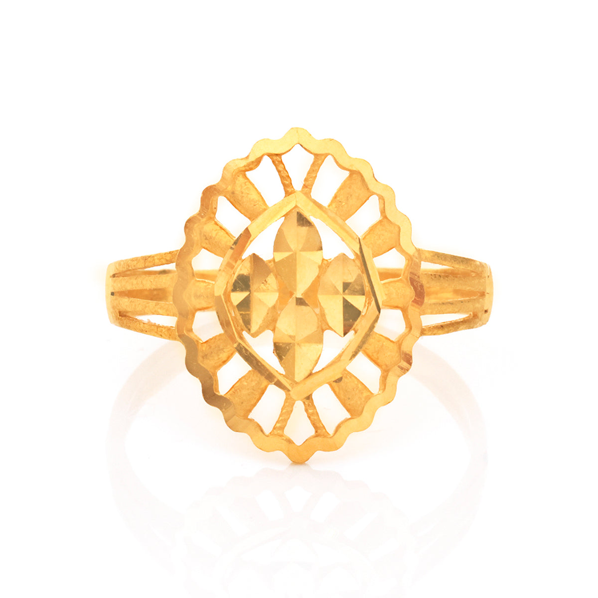22K Gold Diamond-Cut Lattice Marquise Ring - Zero making charge