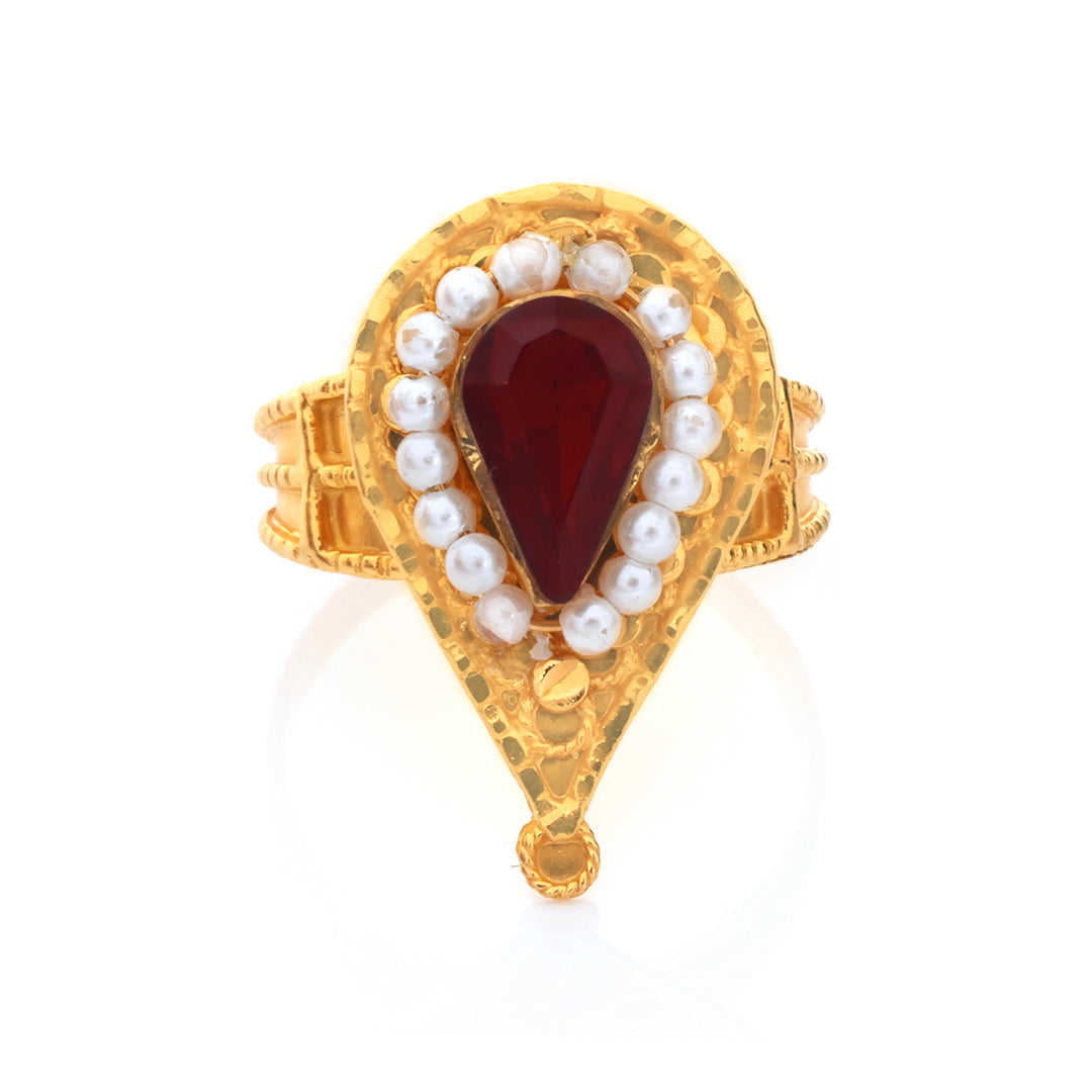 21K Gold Pear Stone Seed Pearl Halo Ring - Zero making charge