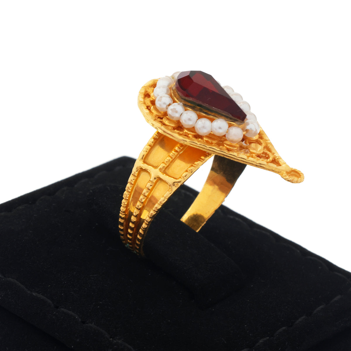 21K Gold Pear Stone Seed Pearl Halo Ring - Zero making charge