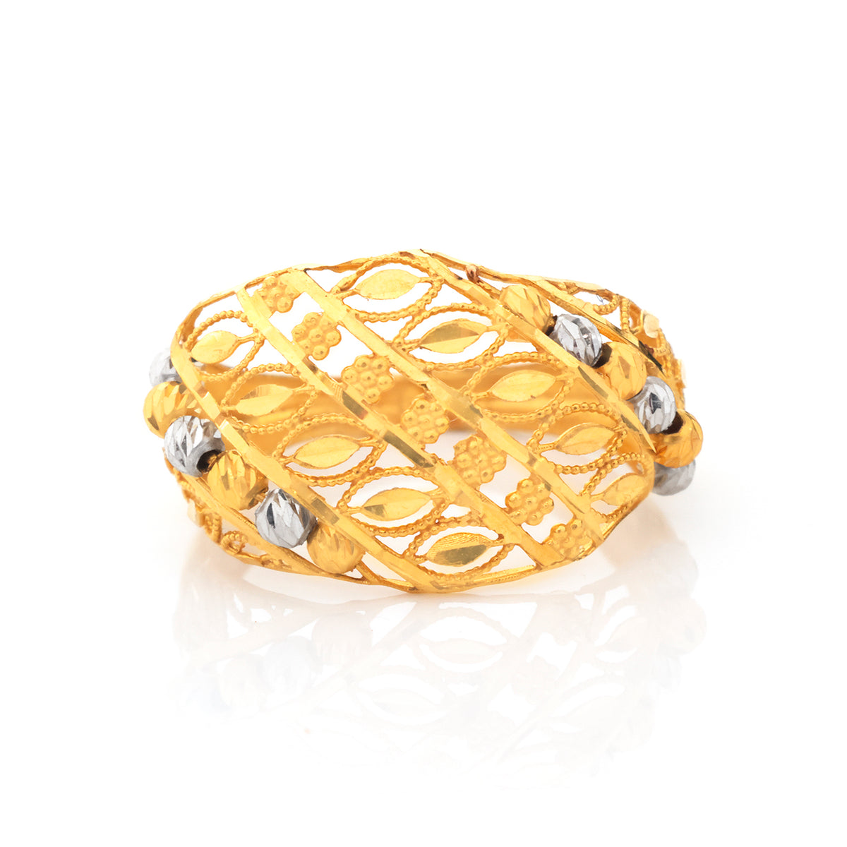 22K Gold Dome Lattice Ring with Bead Accents
