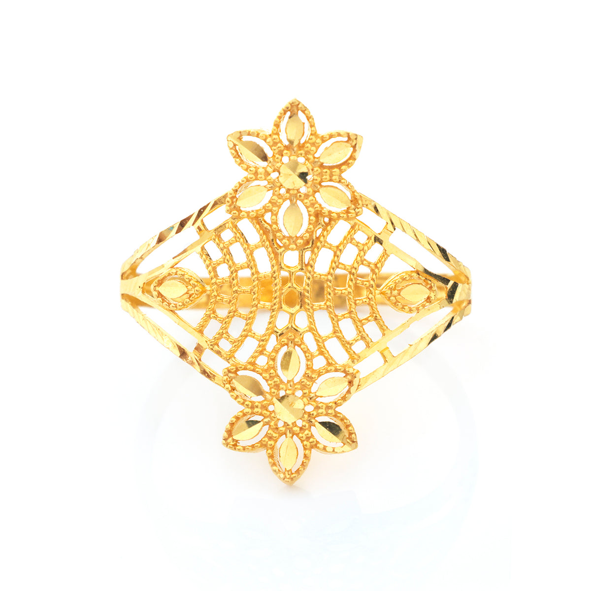 22K Gold Diamond Flower Trellis Ring