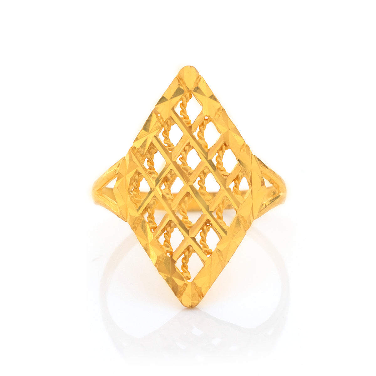 22K Gold Diamond Trellis Rope-Cross Ring