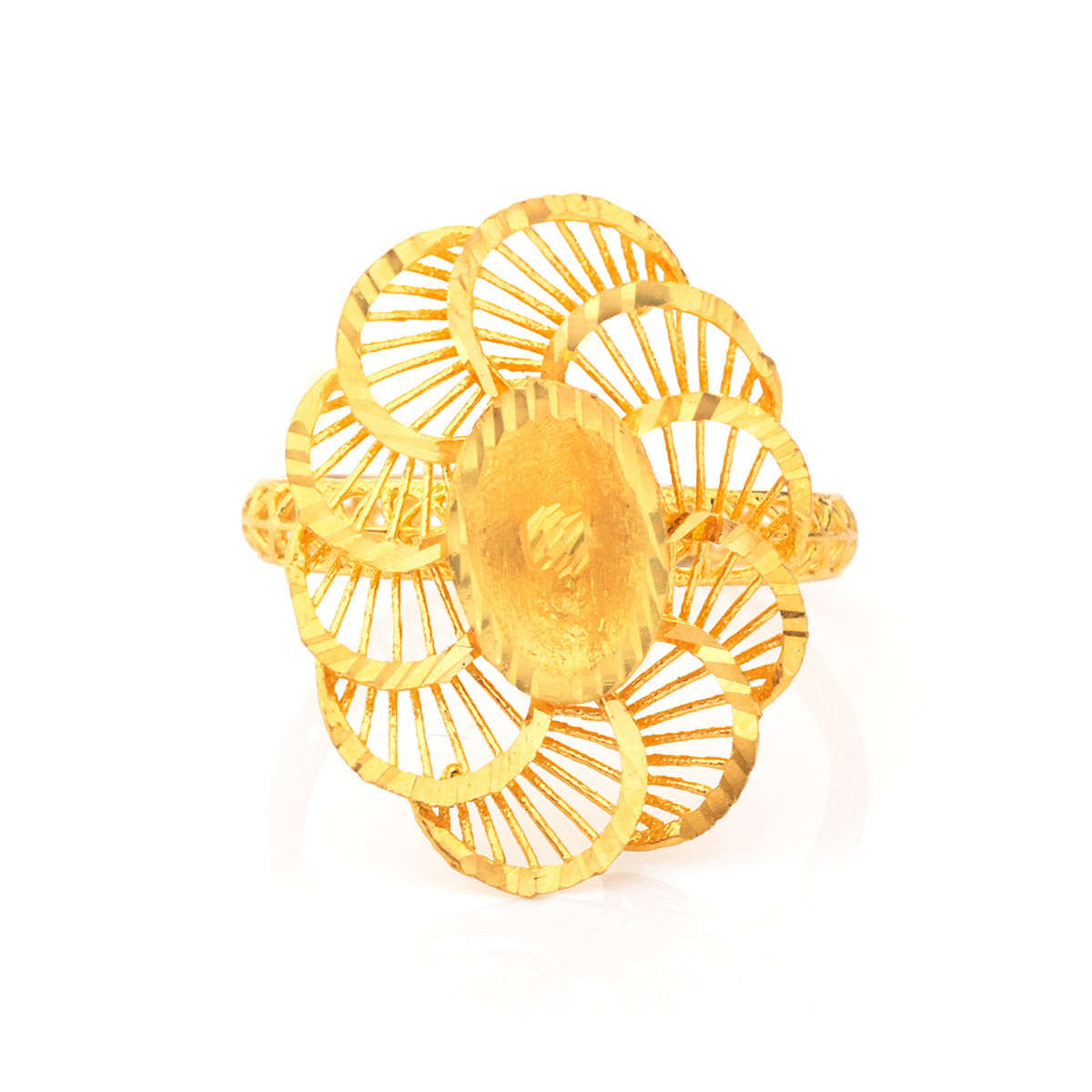 22K Gold Layered Fan Petal Flower Ring