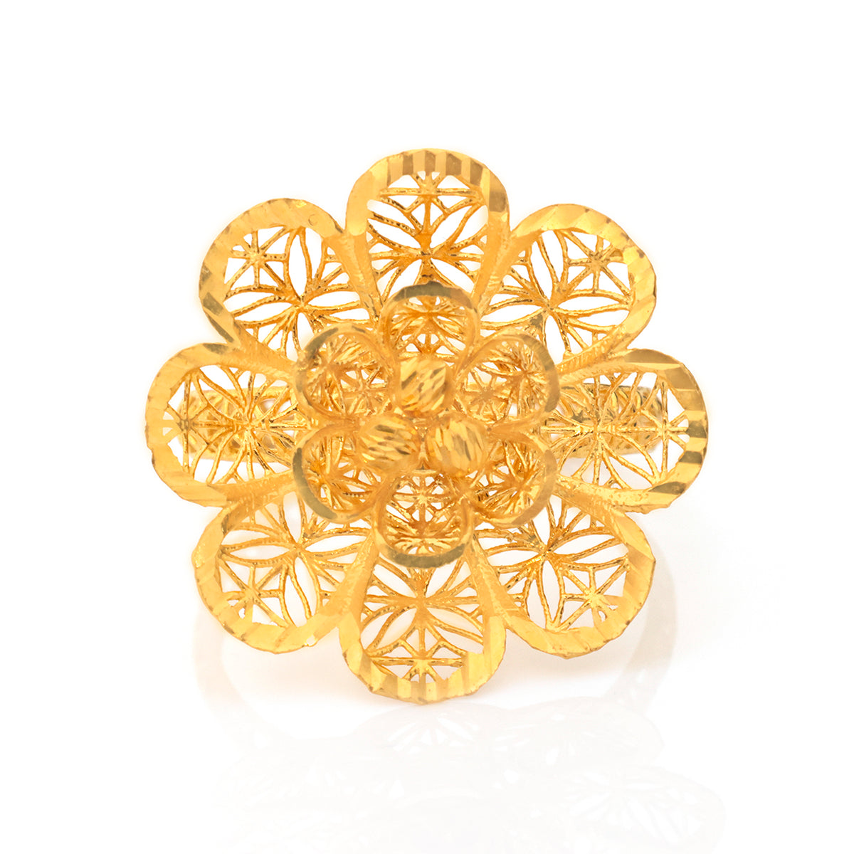 22K Gold Double-Layer Daisy Filigree Ring