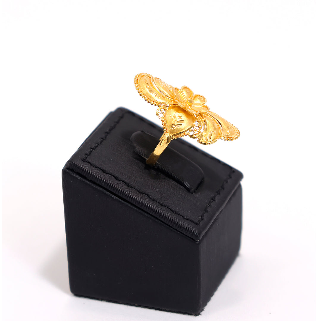 22K Gold Ring with Filigree Flower Statement Design - Side Angle