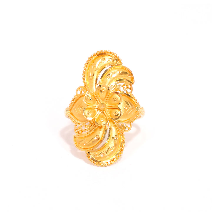 22K Gold Ring with Filigree Flower Statement Design  - Close View