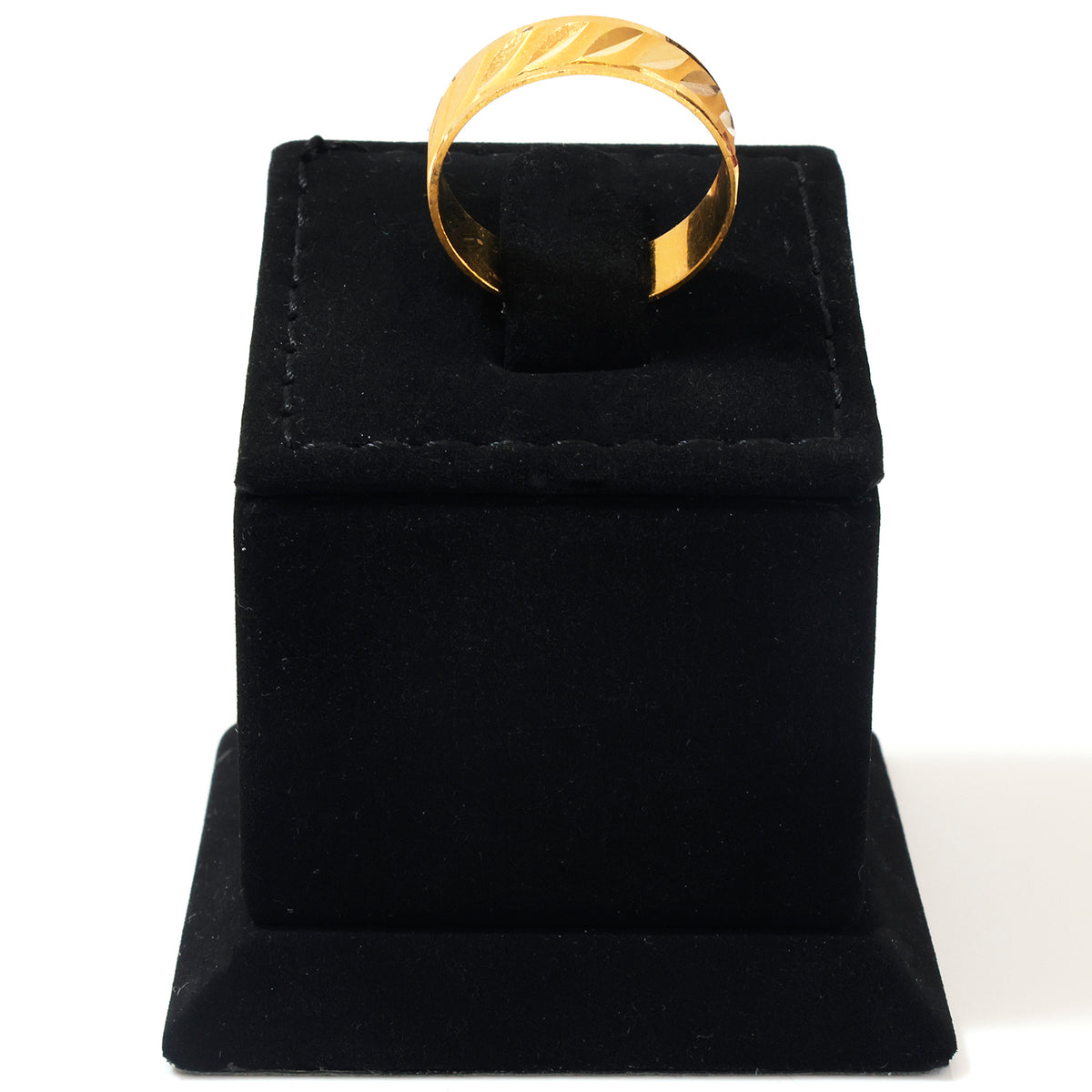 22K Gold Diagonal Leaf Texture Band Ring