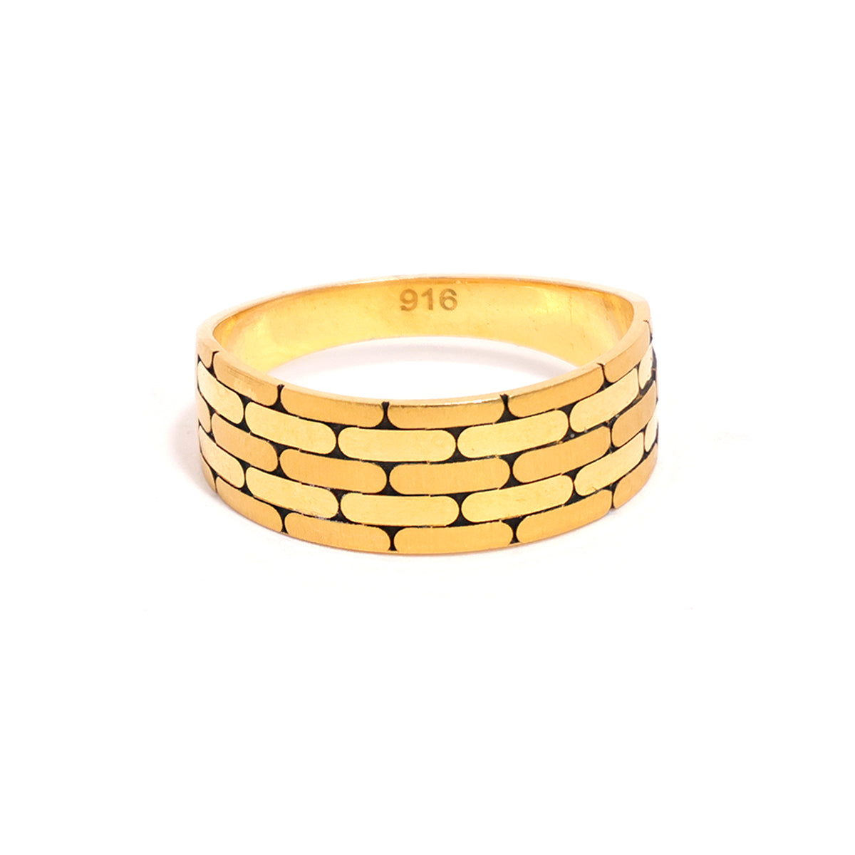 22K Gold Ring with Textured Bold Brick Pattern Design - Close View