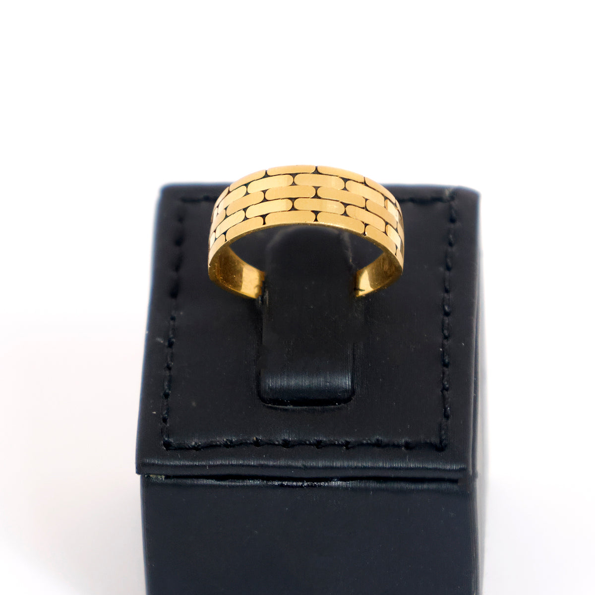 22K Gold Ring with Textured Bold Brick Pattern Design - Main View