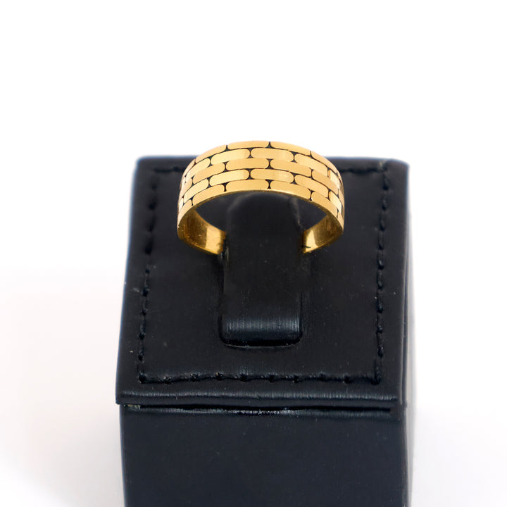 22K Gold Ring with Textured Bold Brick Pattern Design - Main View