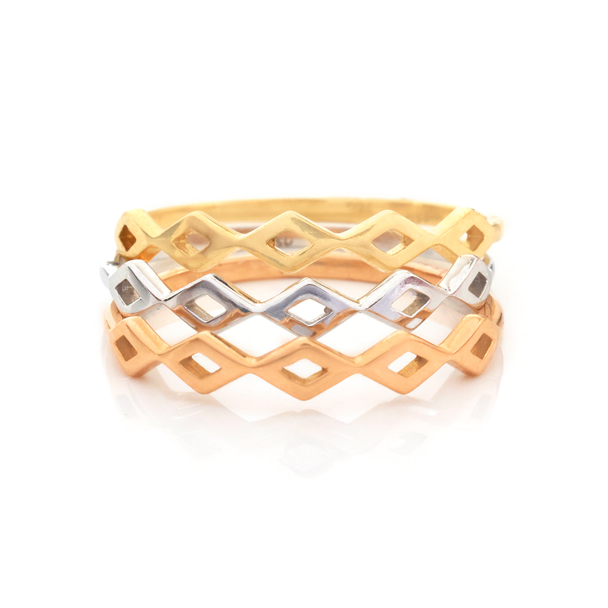 18K Gold Tri-Color Lattice Trio Ring
