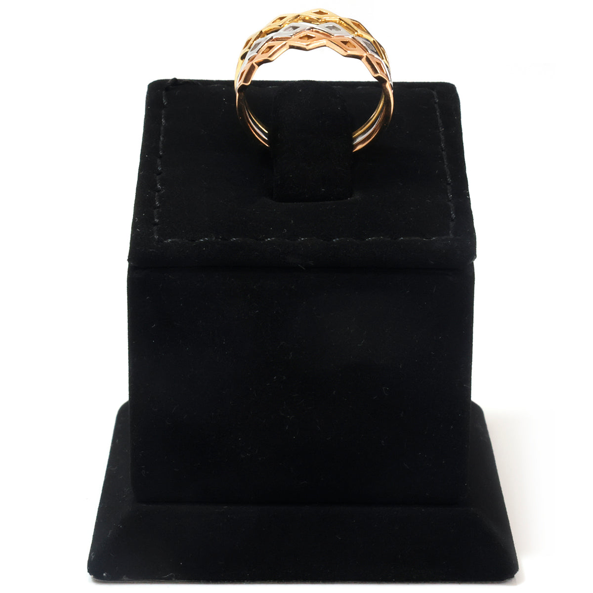 18K Gold Tri-Color Lattice Trio Ring