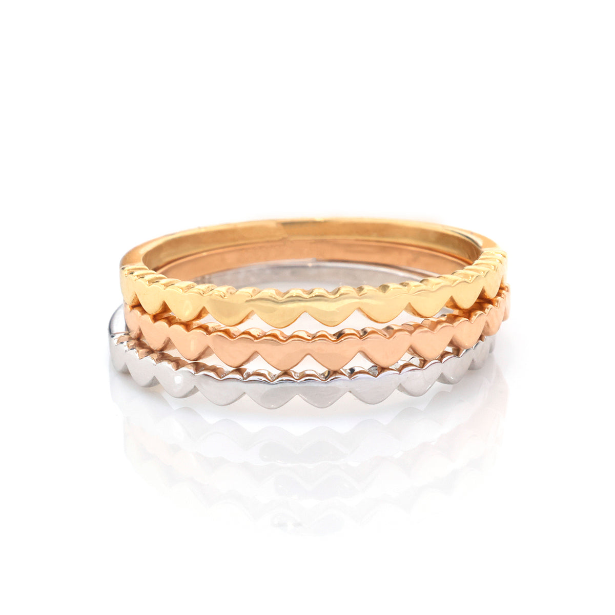 18K Gold Tri-Color Scalloped Trio Ring