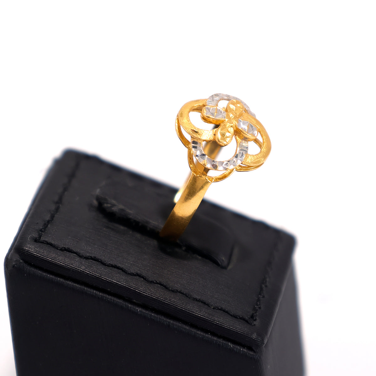 22K Gold Ring - Two-Tone Polished Band - Zero Making Charge - Side Angle