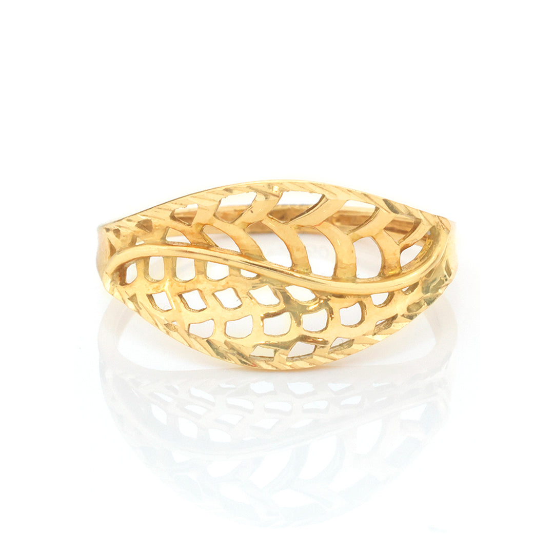 18K Gold Lattice Leaf Ring