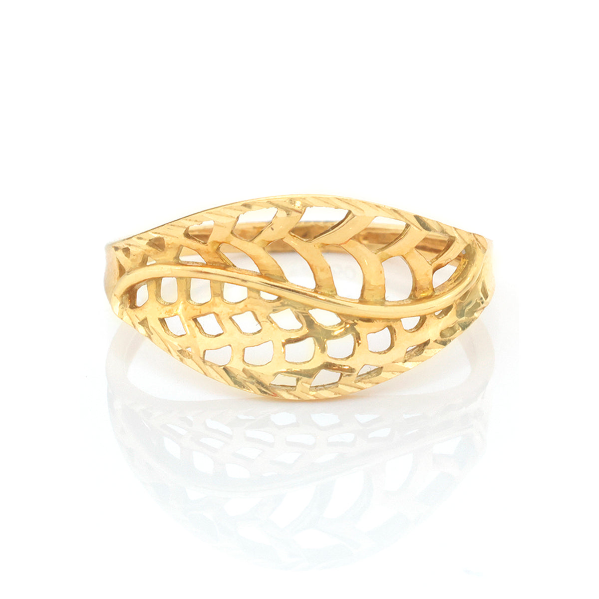 18K Gold Lattice Leaf Ring