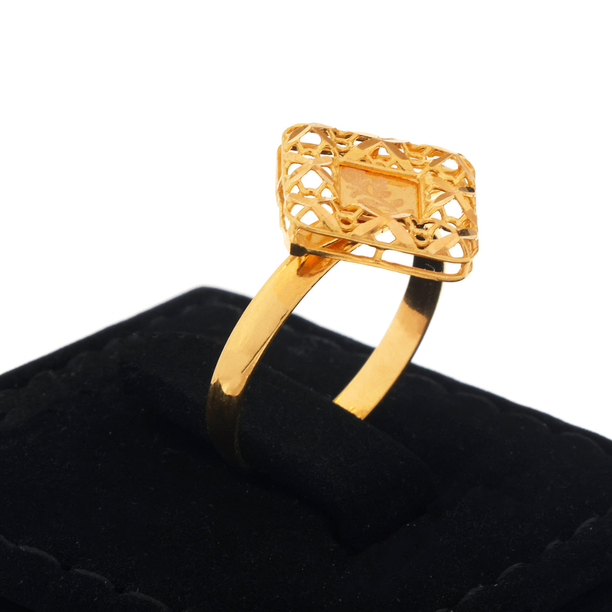 21K Gold Diamond-Shape Filigree Floral Ring - Zero making charge