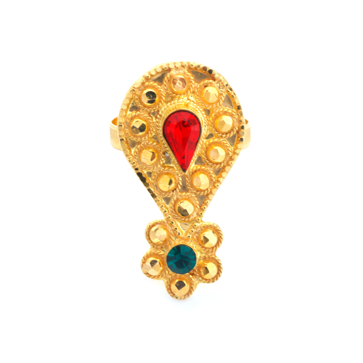 21K Gold Teardrop Dome Multi-Stone Statement Ring - Zero making charge