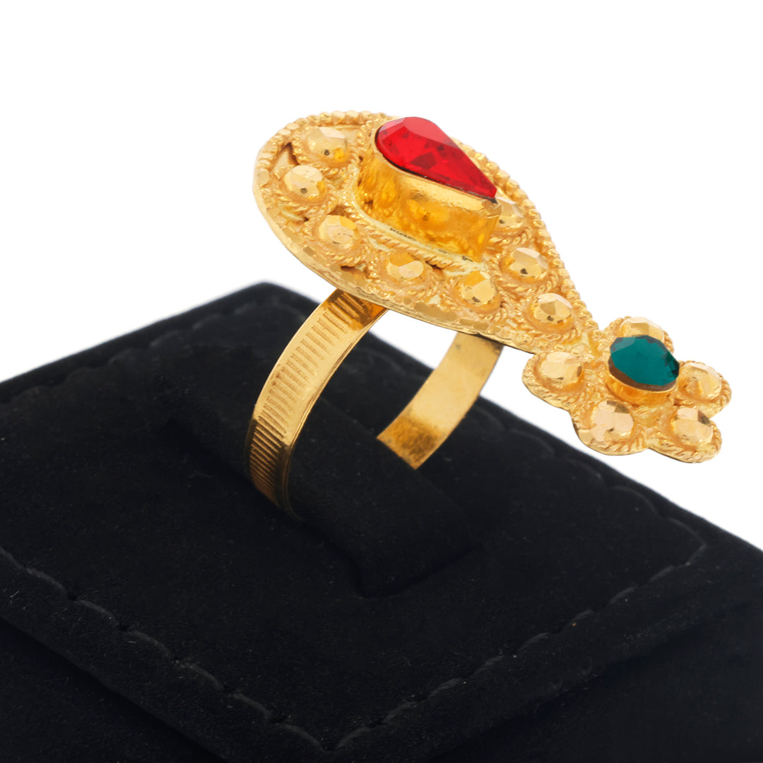 21K Gold Teardrop Dome Multi-Stone Statement Ring - Zero making charge
